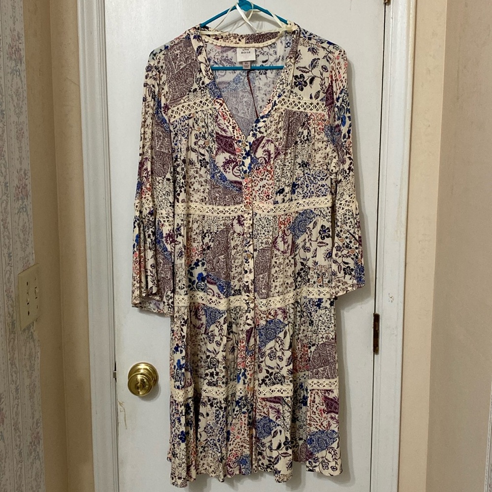 Knox Rose Cream Floral Patchwork Long Sleeve Dress